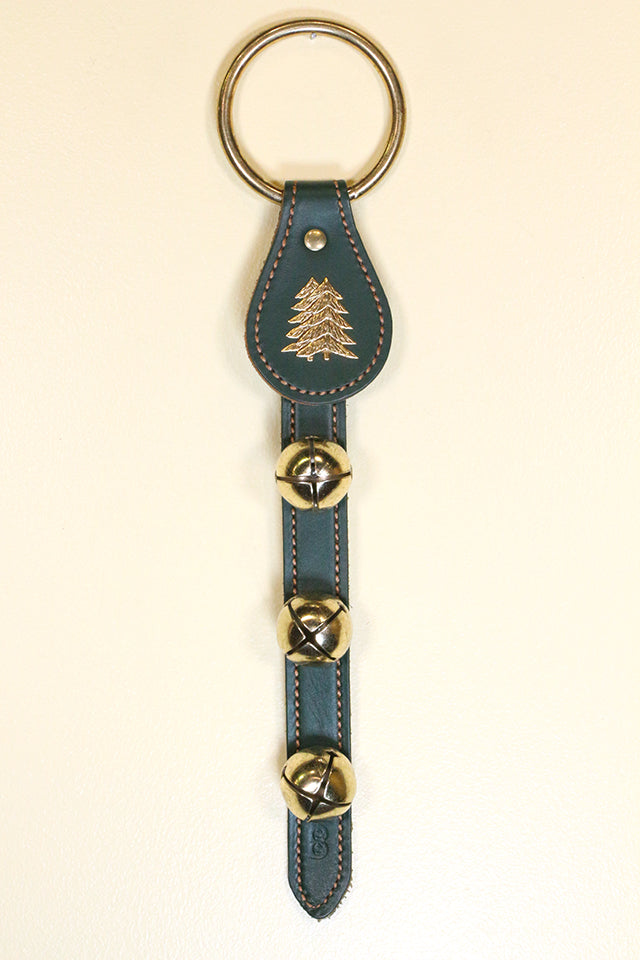 TREE (DOUBLE PINE) CHARM above 3 Bells on Leather Strap