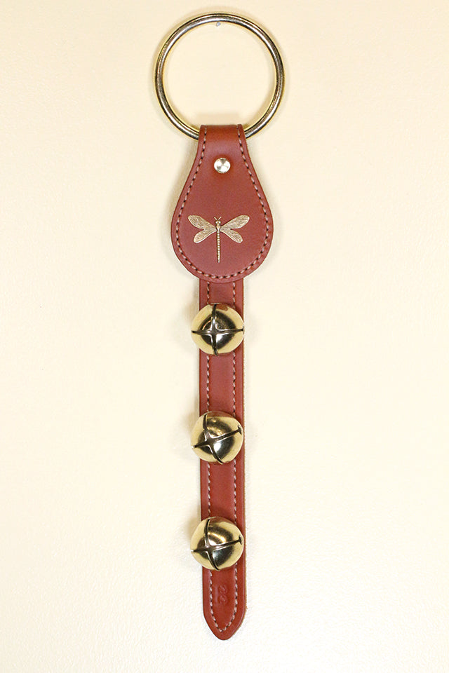 DRAGONFLY CHARM above 3 Bells on Leather Strap