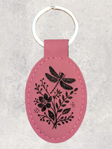 KEYCHAIN - DRAGONFLY & FLOWERS - Leatherette - Personalizable