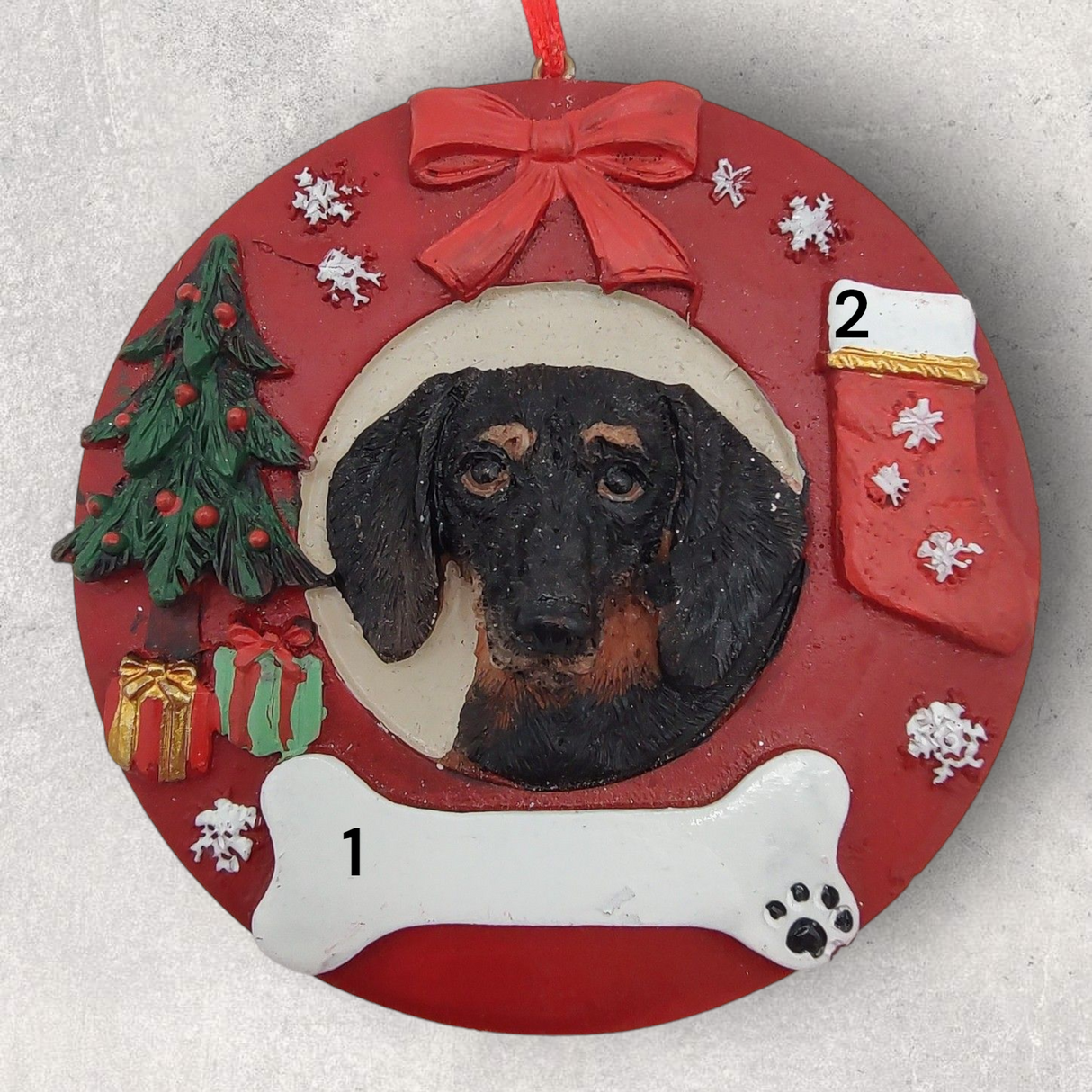 DOGS - DACHSHUND (BLACK) - Red Wreath