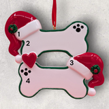 2 DOG BONES with SANTA HATS Ornament