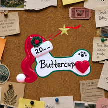 Dog Bone With Santa Hat Ornament (1 Name)