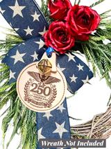 Laser Engraved Leather USA 250th Anniversary Ornament with Bell