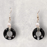 LOOPS JEWELRY - Black Earrings - Swarovski Crystal & Pearl Bead Accents