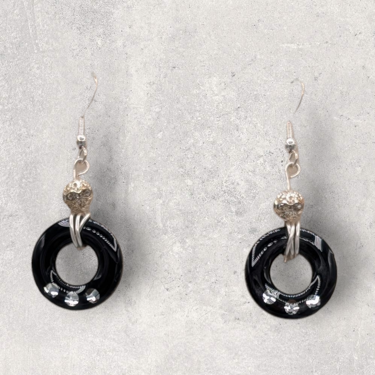 LOOPS JEWELRY - Black Earrings - Swarovski Crystal & Silver Bead Accents