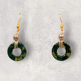 LOOPS JEWELRY - Green & Black Swirl Earrings - Gold Beads