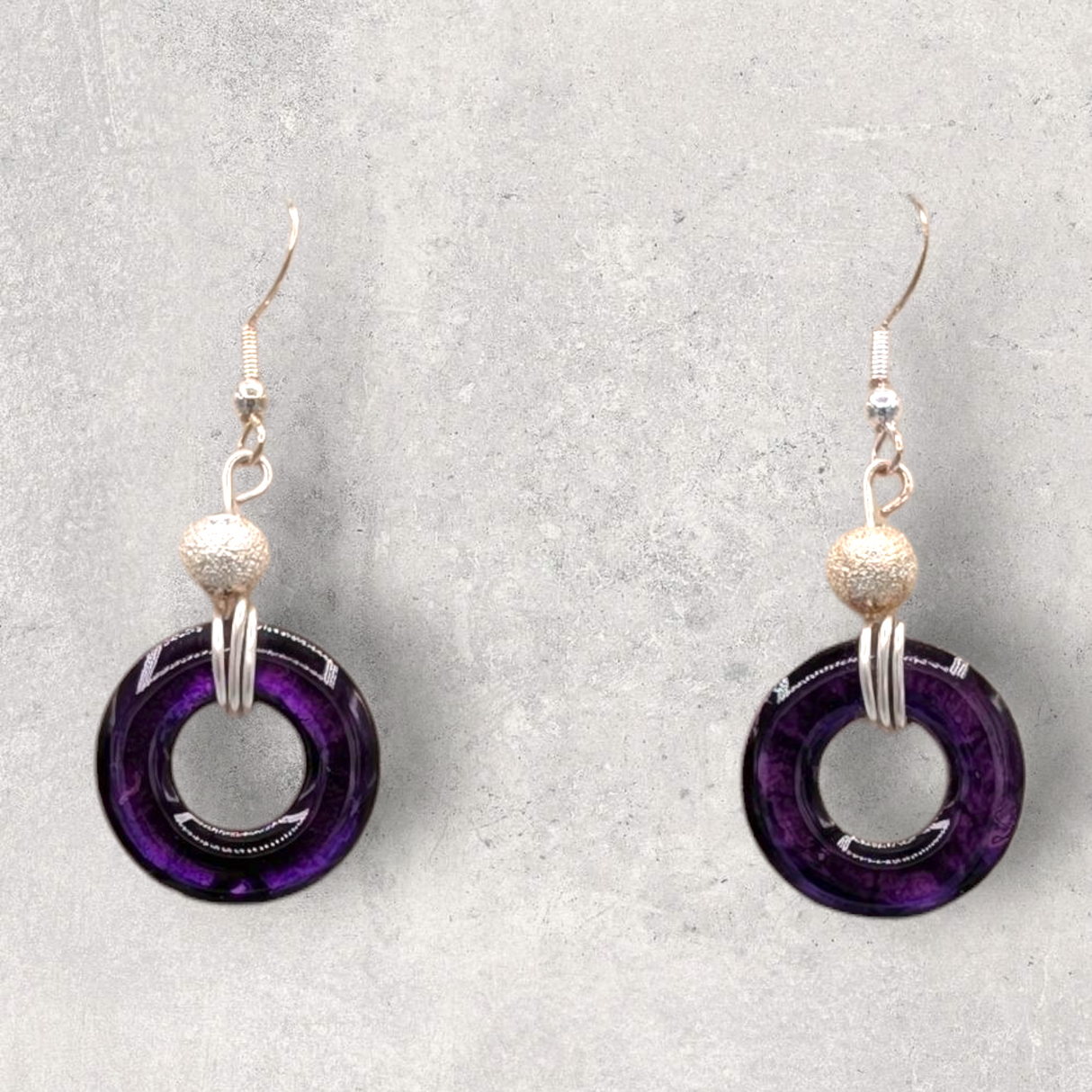 LOOPS JEWELRY -  Deep Purple Earrings - Silver Beads