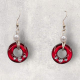 LOOPS JEWELRY -  Red Earrings - Swarovski Crystals - Pearl Beads