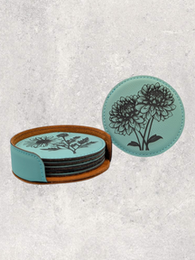 LEATHERETTE FLOWER COASTER SET - TEAL