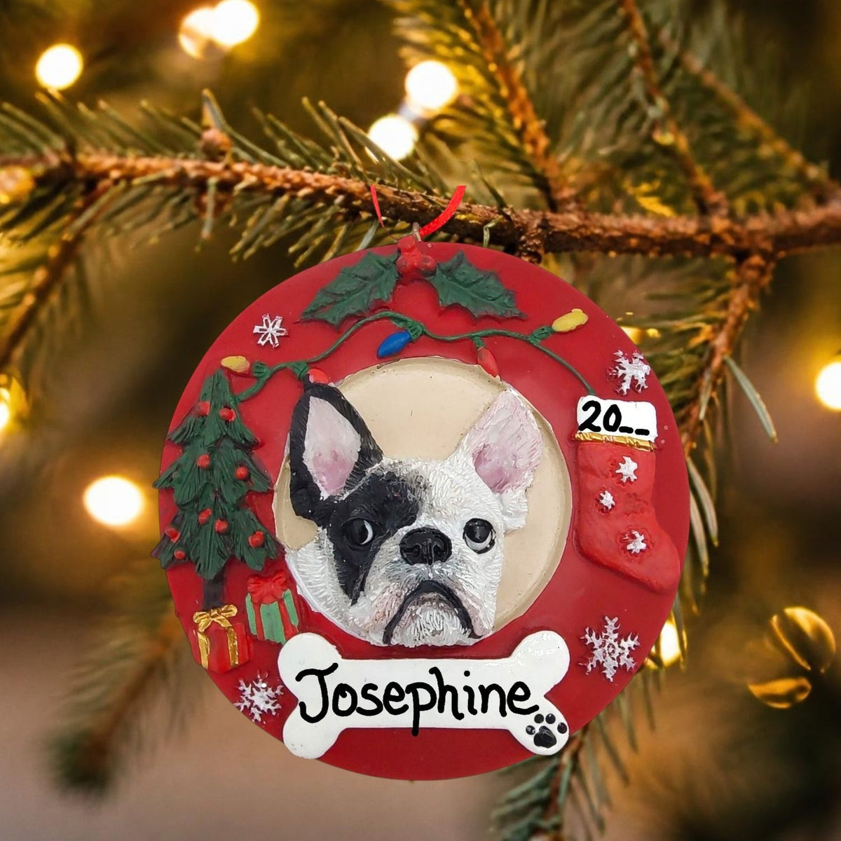 DOGS - FRENCH BULLDOG - BLACK & WHITE - Red Wreath