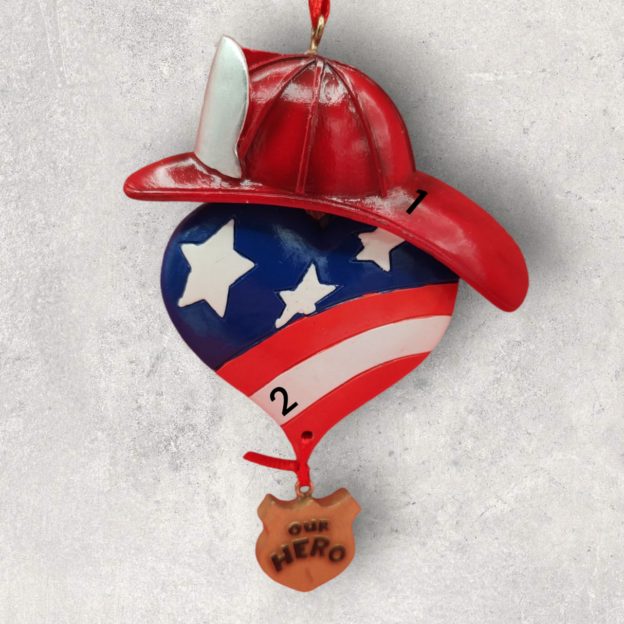 FIREFIGHTING Ornament - HAT over USA HEART