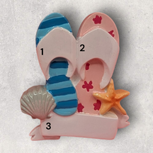 Flip-flop pair ornament with 3 spaces for personalization