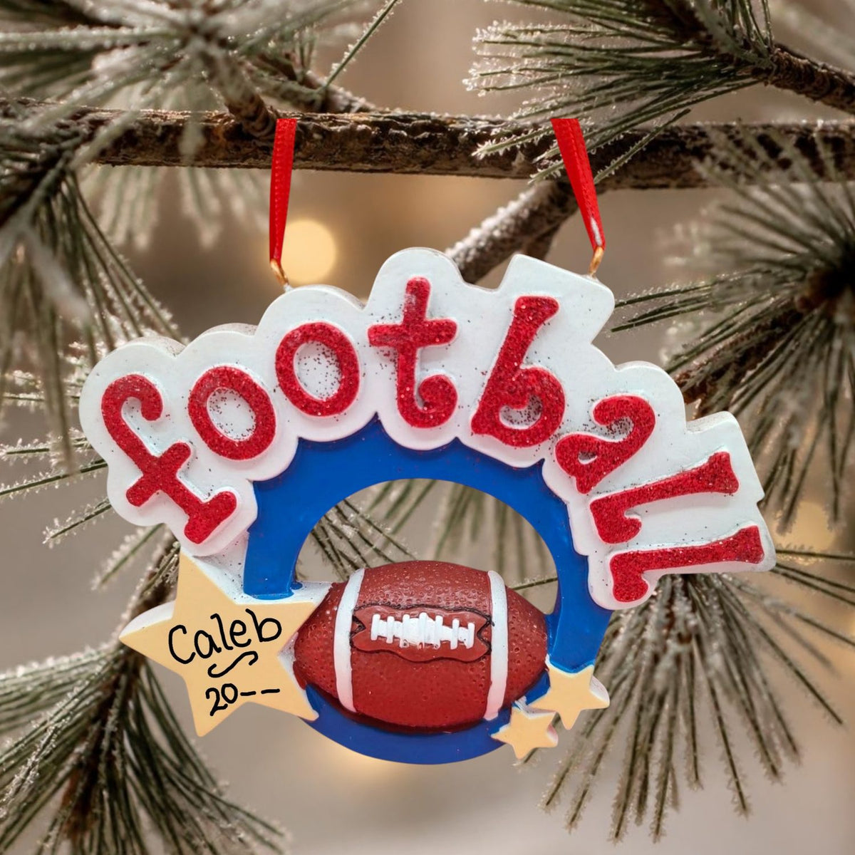 Football Ornament With Word & Stars