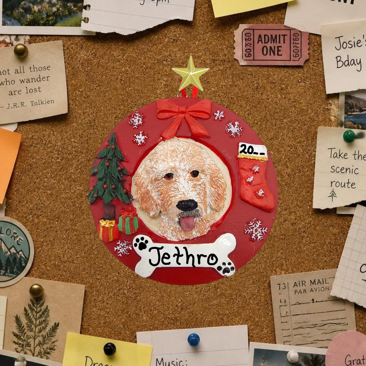 DOGS - GOLDENDOODLE - Red Wreath