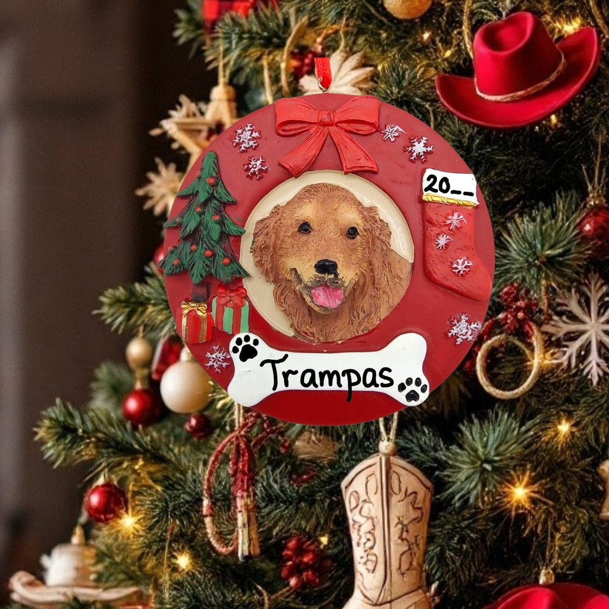 DOGS - GOLDEN RETRIEVER - Red Wreath