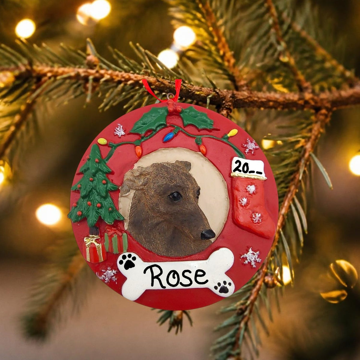 DOGS - GREYHOUND (BRINDLE) - Red Wreath