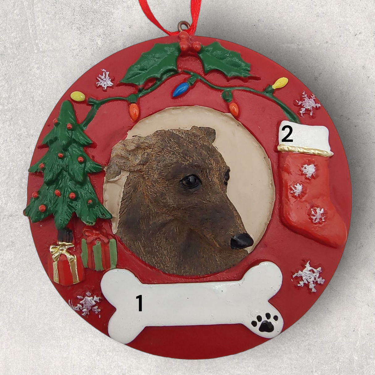 DOGS - GREYHOUND (BRINDLE) - Red Wreath