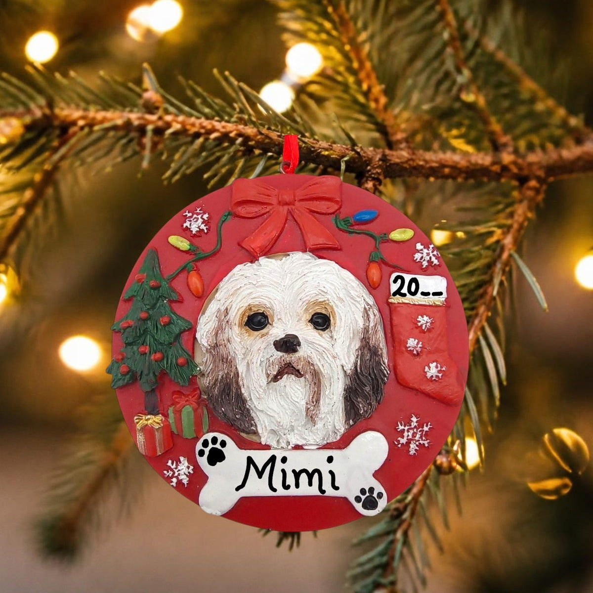 DOGS - HAVANESE - Red Wreath