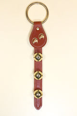 HORSE HEADS inside HORSESHOES CHARMS above 3 Bells on Leather Strap