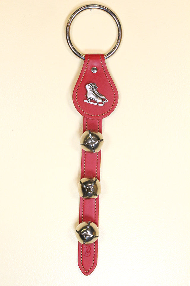 ICE SKATES CHARM above 3 Bells on Leather Strap