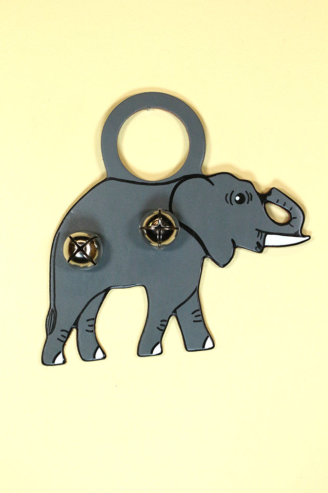 ELEPHANT Hand-Painted GRAY LEATHER Doorknob Bell