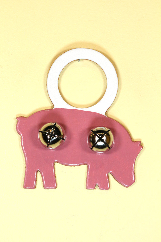 PIG - PINK - Hand-Painted LEATHER Doorknob Bell