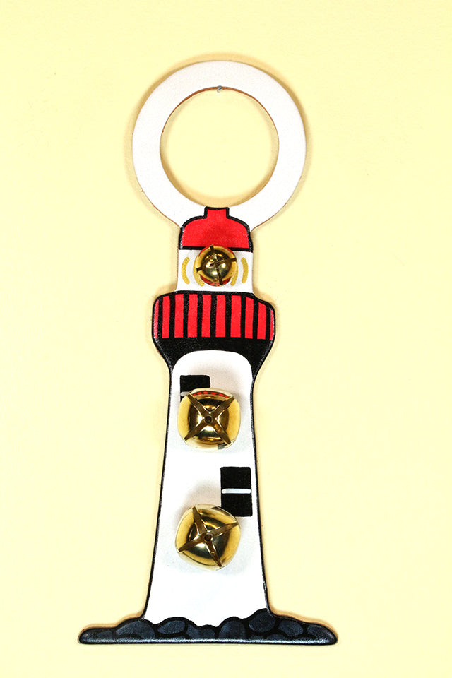LIGHTHOUSE Hand-Painted LEATHER Doorknob Bell - RED TOP
