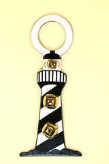 LIGHTHOUSE Hand-Painted LEATHER Doorknob Bell - BLACK DIAGONAL STRIPES