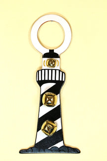 LIGHTHOUSE Hand-Painted LEATHER Doorknob Bell - BLACK DIAGONAL STRIPES
