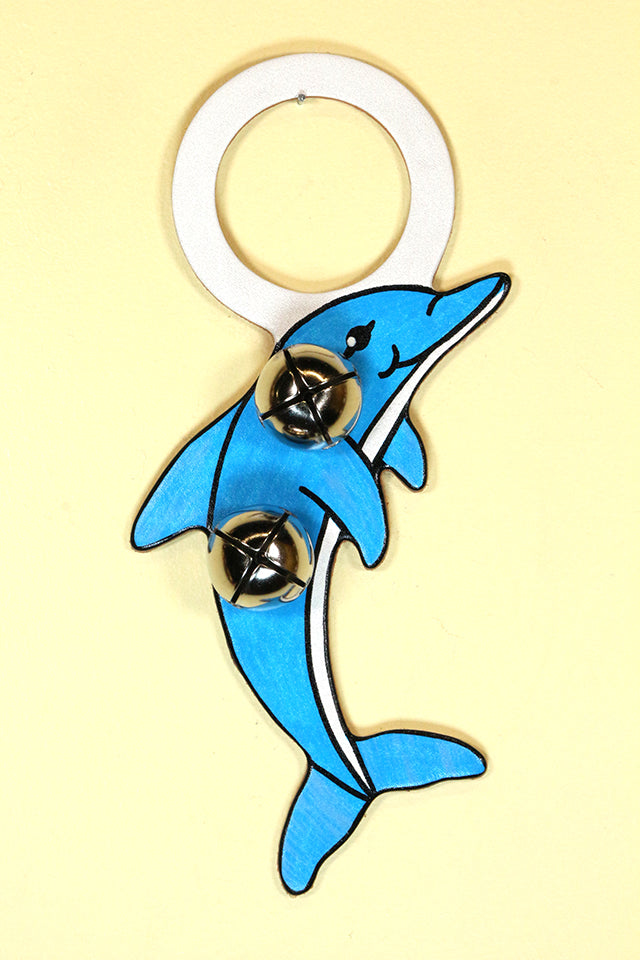 DOLPHIN Hand-Painted LEATHER Doorknob Bell - BLUE