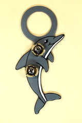 DOLPHIN Hand-Painted LEATHER Doorknob Bell - GRAY