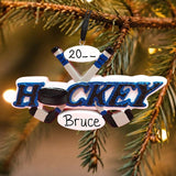 Ice Hockey Ornament - Black & Blue Sticks & Word