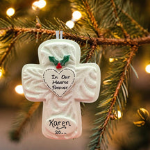 IN REMEMBRANCE Ornament - "IN OUR HEARTS FOREVER" CROSS