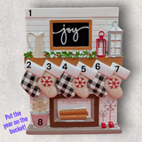 6 STOCKINGS on "JOY" MANTEL Ornament