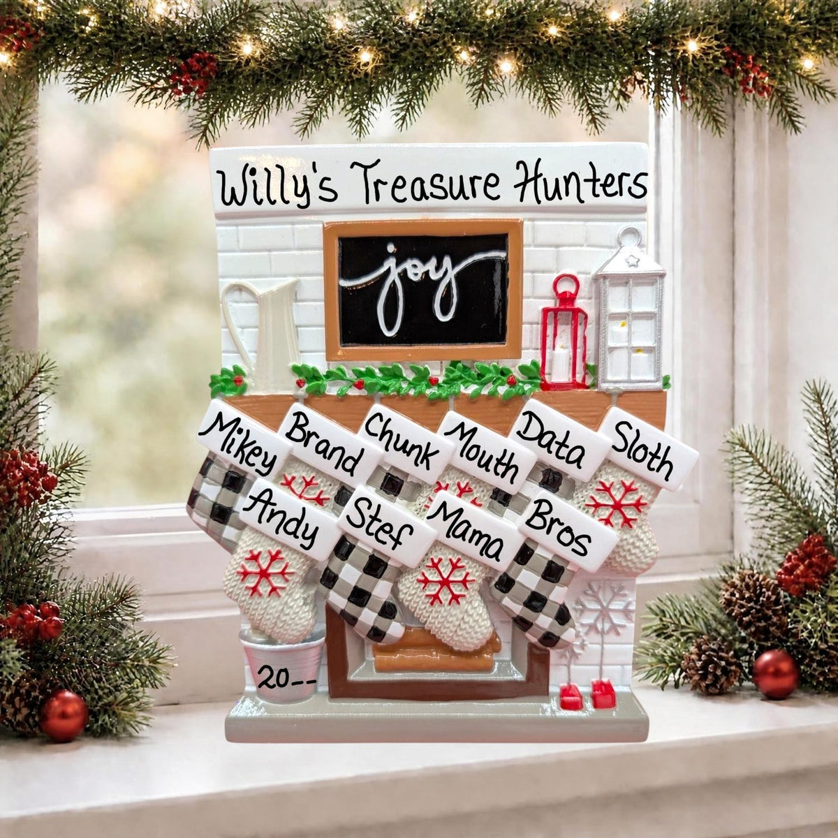 Stockings On "Joy" Mantel Tabletop Decoration (10 Names)