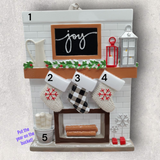 3 STOCKINGS on "JOY" MANTEL Ornament