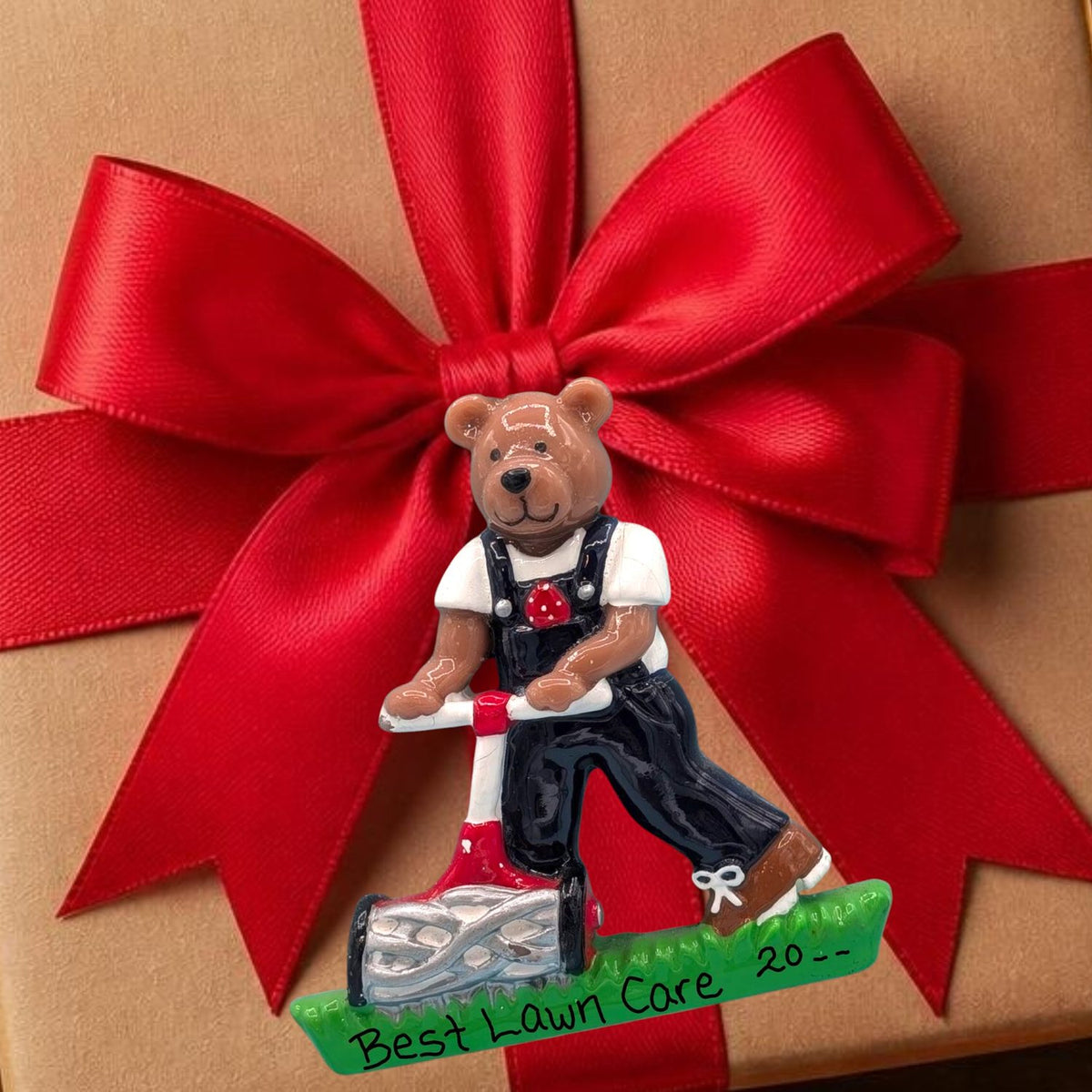 LAWN MOWING BEAR Ornament