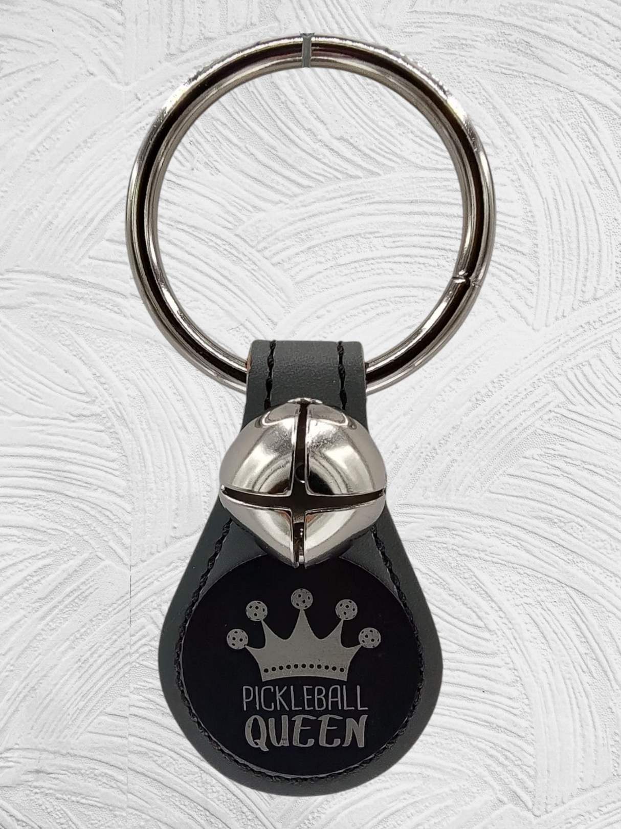 PICKLEBALL QUEEN Image on Leather Teardrop - 1 Bell