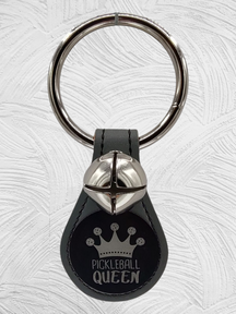 PICKLEBALL QUEEN Image on Leather Teardrop - 1 Bell