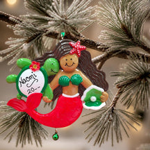 MERMAID Ornament - DARK HAIR & SKIN / RED
