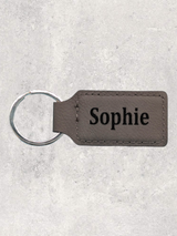 Leatherette rectangular keychain personalization sample in gray