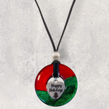 LOOPS JEWELRY - Large Red & Green Necklace - "Happy Holidays" Charm