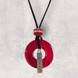 LOOPS JEWELRY - Large Red Necklace - "Merry Christmas" Charm & Special Bead