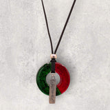 LOOPS JEWELRY - Large Green & Red Necklace - "Merry Christmas" Charm