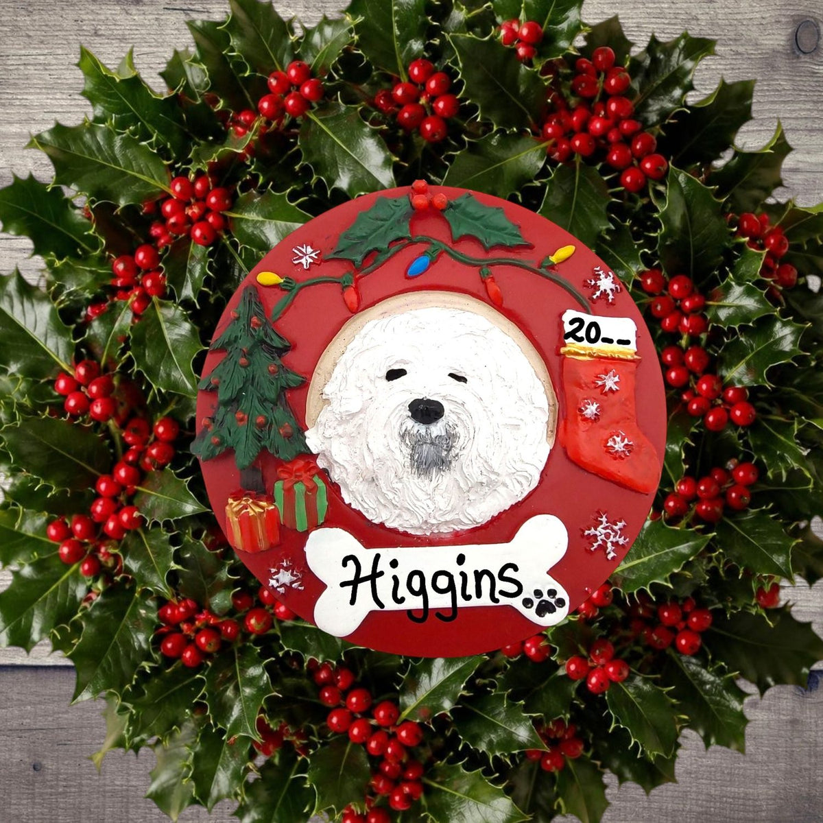 DOGS - OLD ENGLISH SHEEPDOG - Red Wreath
