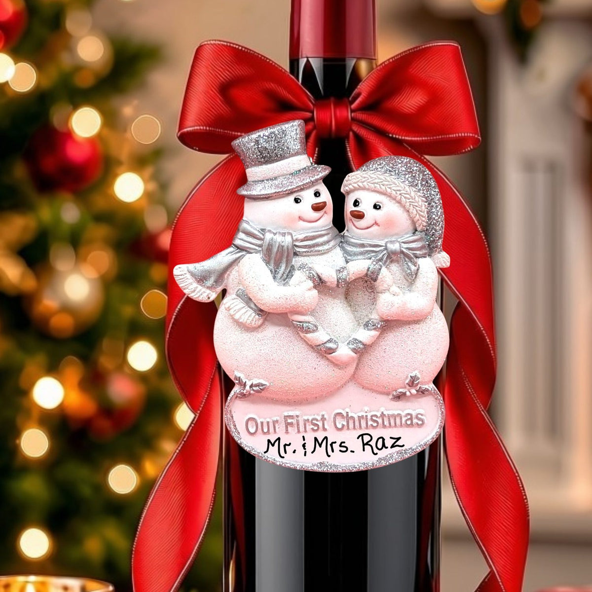 OUR 1st CHRISTMAS SNOW COUPLE - SILVER TRIM Ornament