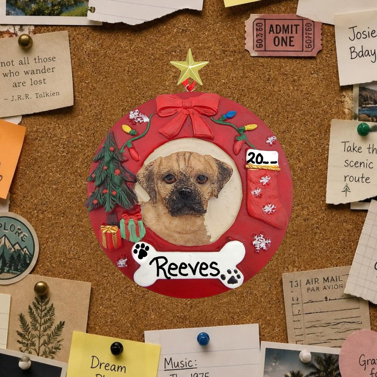DOGS - PUGGLE - Red Wreath