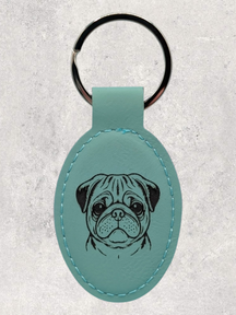 KEYCHAIN - PUG - Leatherette - Personalizable