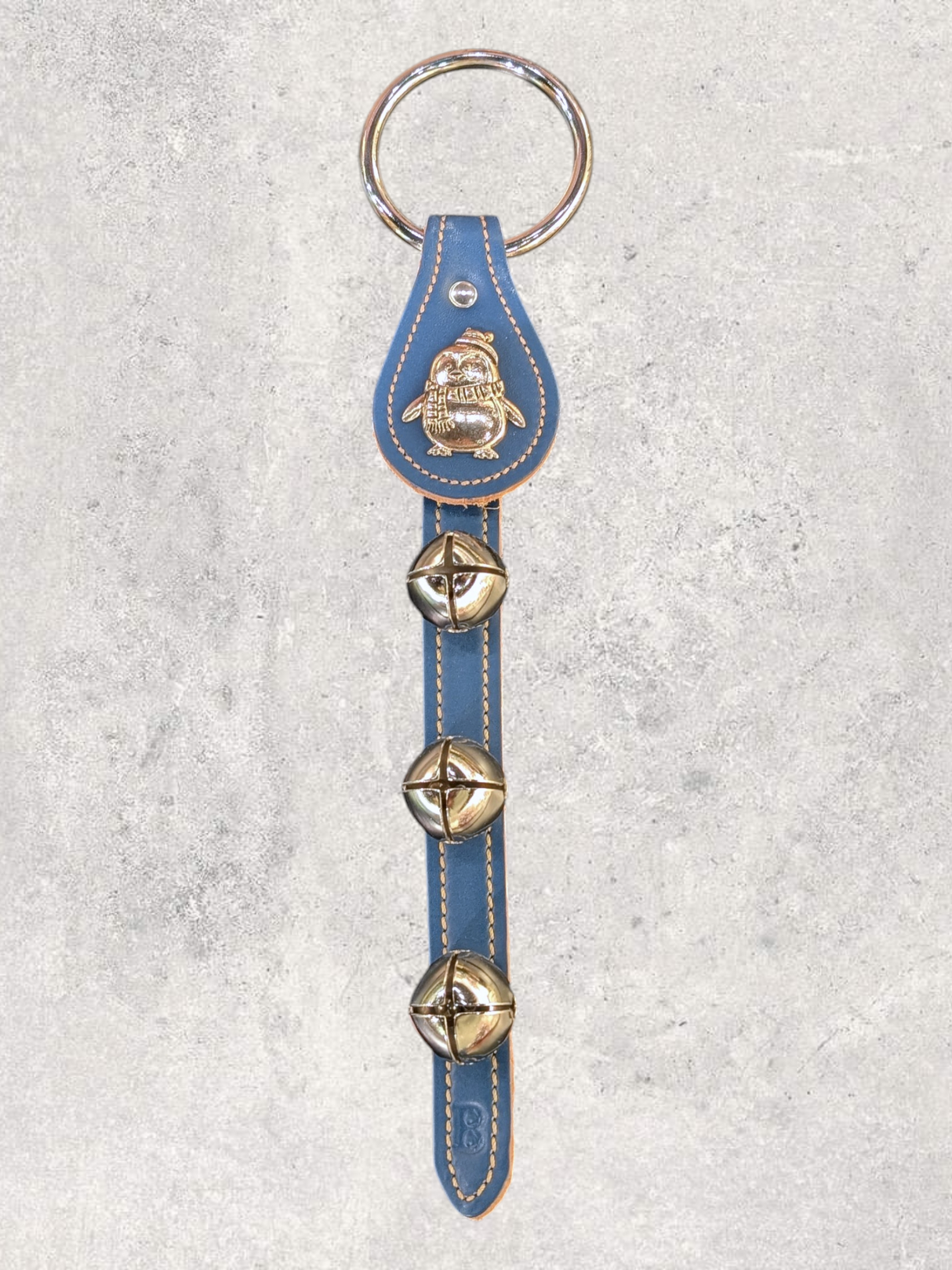 PENGUIN CHARM DOORBELL - Chubby Penguin above 3 Bells on Leather Strap