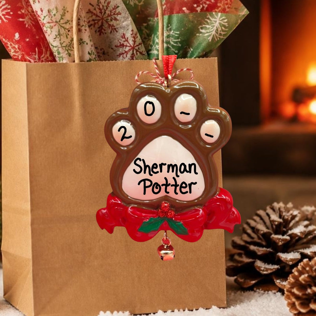 PAW PRINT with BOW Ornament